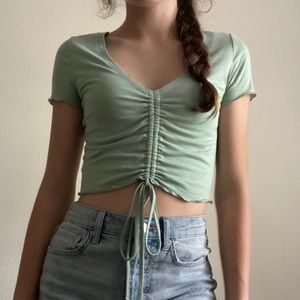 Sage tie front crop top
